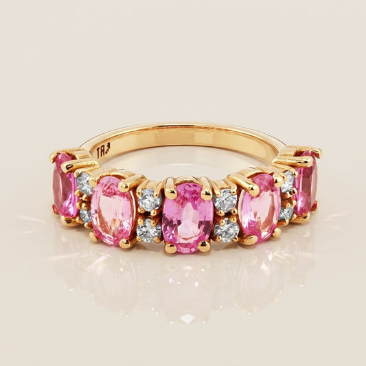 Churumbela Camila de Zafiro Rosa y Diamantes en Oro Amarillo de 14K
