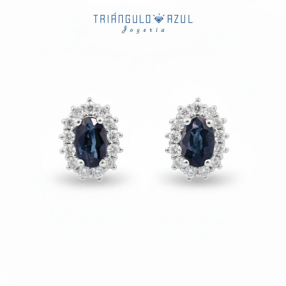 Aretes Lady D de Zafiro con 0.67 CTS Total y Diamantes con 0.25 CTS Total en Oro Blanco de 14K