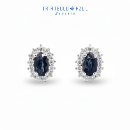 Aretes Lady D de Zafiro con 0.67 CTS Total y Diamantes con 0.25 CTS Total en Oro Blanco de 14K