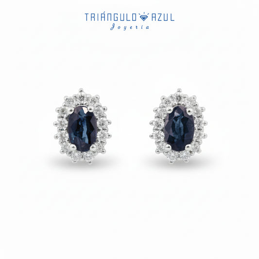 Aretes Lady D de Zafiro con 0.67 CTS Total y Diamantes con 0.25 CTS Total en Oro Blanco de 14K