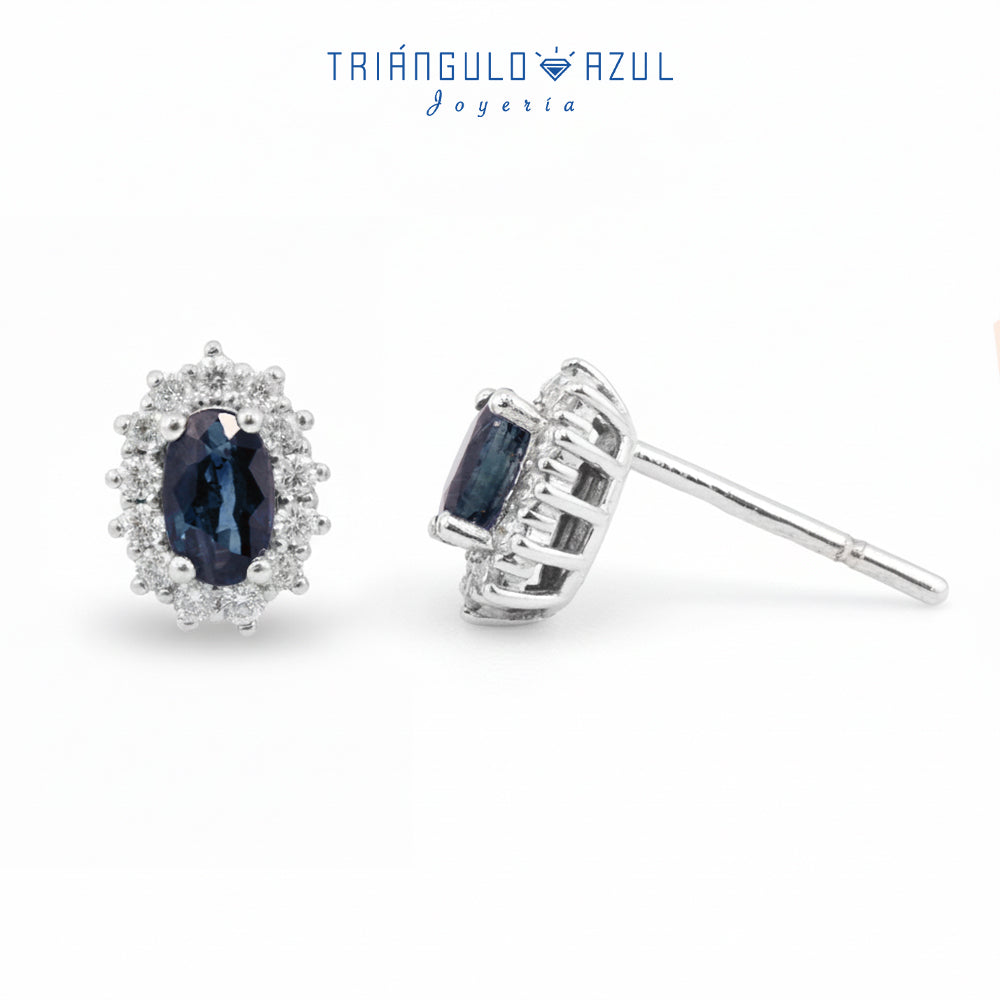 Aretes Lady D de Zafiro con 0.67 CTS Total y Diamantes con 0.25 CTS Total en Oro Blanco de 14K