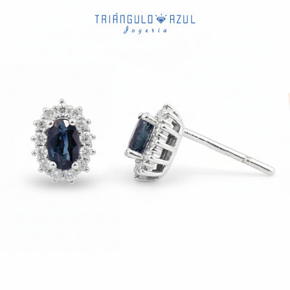 Aretes Lady D de Zafiro con 0.67 CTS Total y Diamantes con 0.25 CTS Total en Oro Blanco de 14K