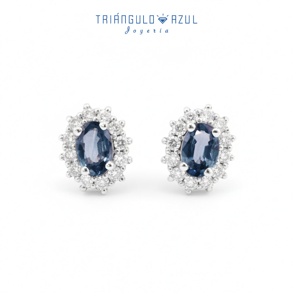 Aretes Lady D de Zafiro con 1.00 CTS Total y Diamantes con 0.48 CTS Total en Oro Blanco de 14K