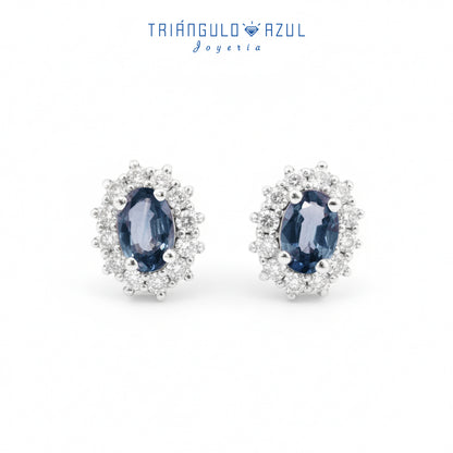 Aretes Lady D de Zafiro con 1.00 CTS Total y Diamantes con 0.48 CTS Total en Oro Blanco de 14K