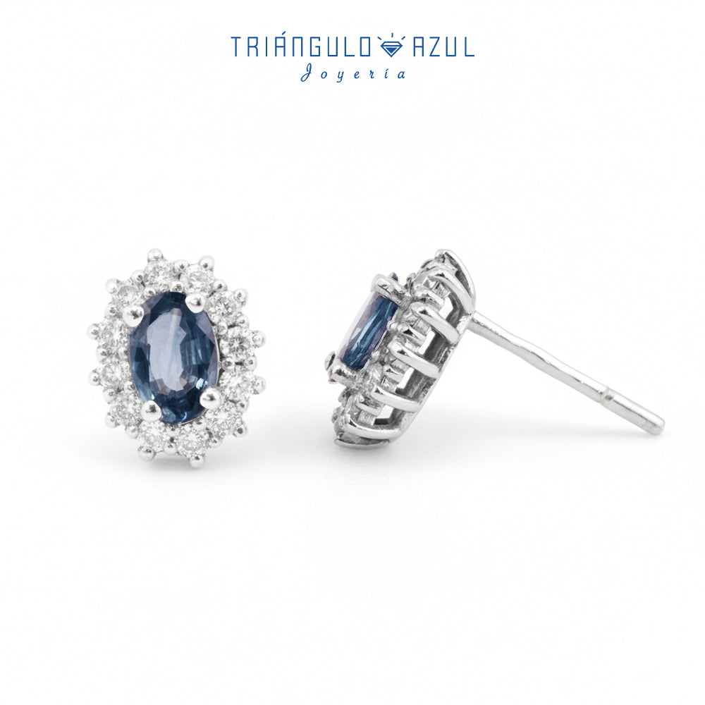 Aretes Lady D de Zafiro con 1.00 CTS Total y Diamantes con 0.48 CTS Total en Oro Blanco de 14K