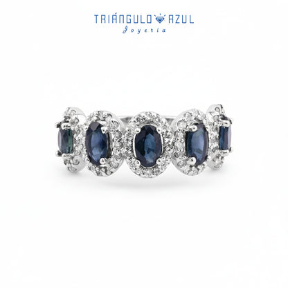 Churumbela Halo de Zafiros con 1.75 CTS Total y Diamantes con 0.44 CTS Total en Oro Blanco de 14K
