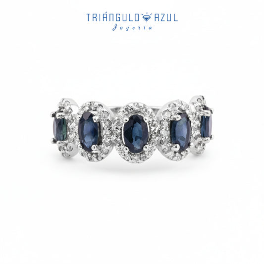 Churumbela Halo de Zafiros con 1.75 CTS Total y Diamantes con 0.44 CTS Total en Oro Blanco de 14K