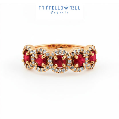 Churumbela Halo de Rubíes con 0.83 CTS Total y Diamantes con 0.35 CTS Total en Oro Amarillo de 14K