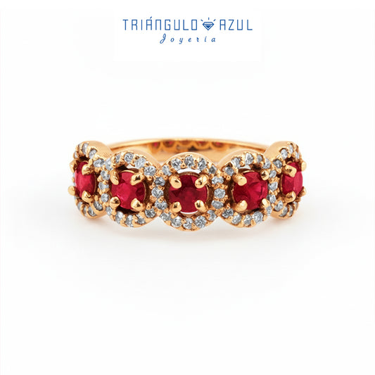 Churumbela Halo de Rubíes con 0.83 CTS Total y Diamantes con 0.35 CTS Total en Oro Amarillo de 14K