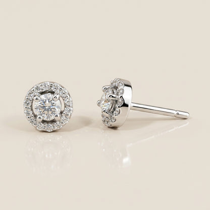 Broqueles Halo de Diamantes en Oro Blanco de 14K