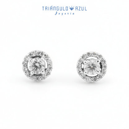 Broqueles Halo de Diamantes con 0.48 CTS Total en Oro Blanco de 14K