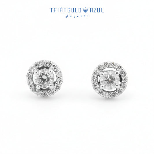 Broqueles Halo de Diamantes con 0.48 CTS Total en Oro Blanco de 14K