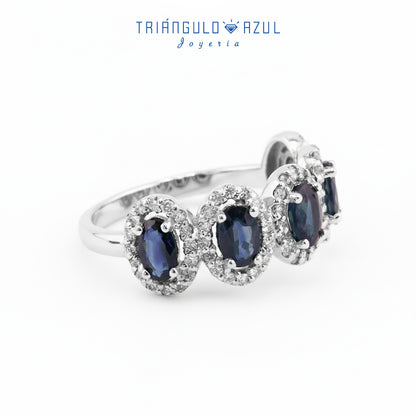 Churumbela Halo de Zafiros con 1.75 CTS Total y Diamantes con 0.44 CTS Total en Oro Blanco de 14K