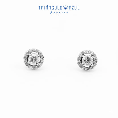 Broqueles Halo de Diamantes con 0.45 CTS Total en Oro Blanco de 14K