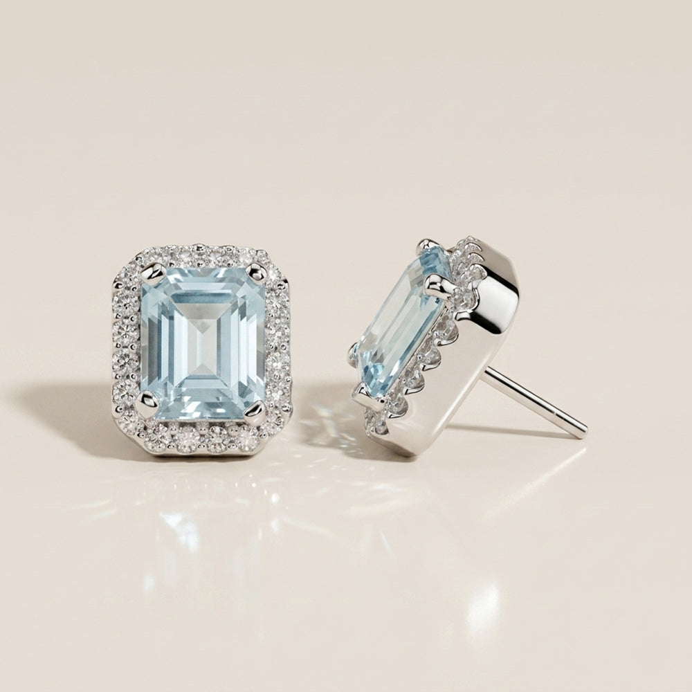 Aretes Andy Aguamarina y Diamantes en Oro Blanco de 14K