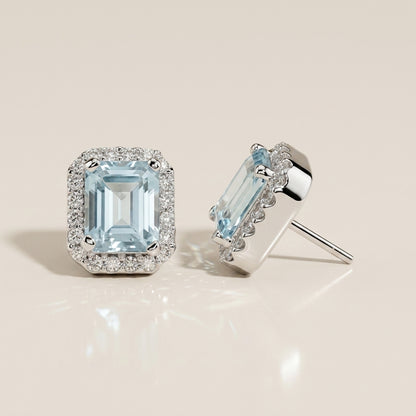 Aretes Andy Aguamarina y Diamantes en Oro Blanco de 14K