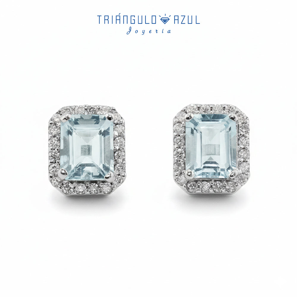 Aretes Andy Aguamarina 6.34 CTS Total y Diamantes con 0.90 CTS Total en Oro Blanco de 14K