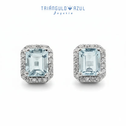 Aretes Andy Aguamarina 6.34 CTS Total y Diamantes con 0.90 CTS Total en Oro Blanco de 14K