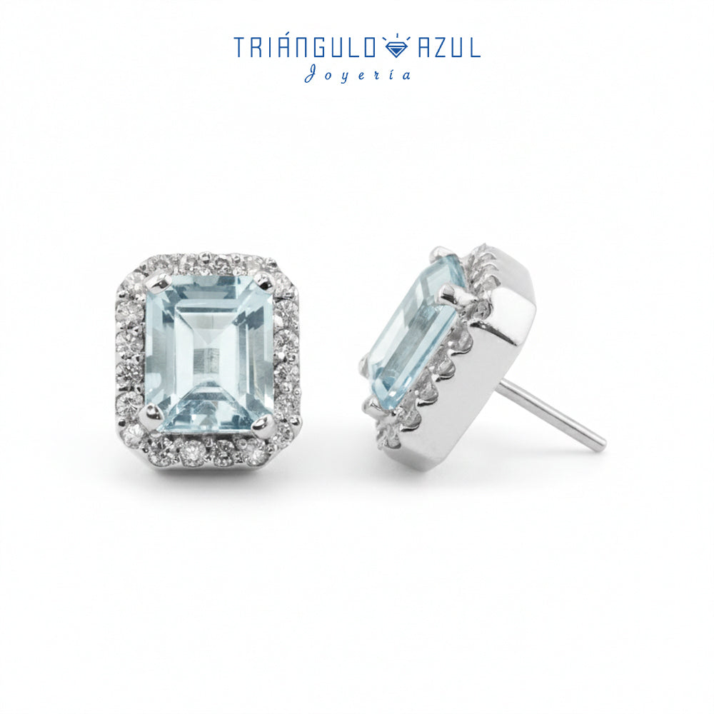 Aretes Andy Aguamarina 6.34 CTS Total y Diamantes con 0.90 CTS Total en Oro Blanco de 14K