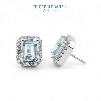 Aretes Andy Aguamarina 6.34 CTS Total y Diamantes con 0.90 CTS Total en Oro Blanco de 14K