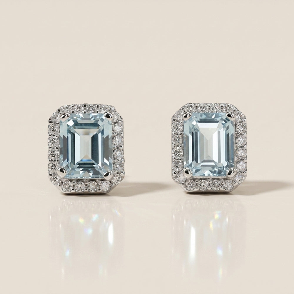 Aretes Andy Aguamarina y Diamantes en Oro Blanco de 14K