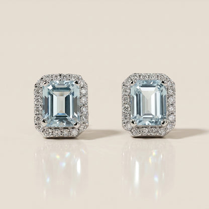 Aretes Andy Aguamarina y Diamantes en Oro Blanco de 14K