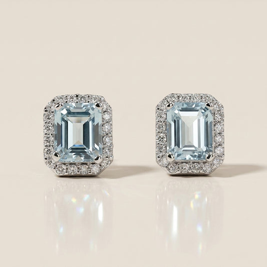 Aretes Andy Aguamarina y Diamantes en Oro Blanco de 14K