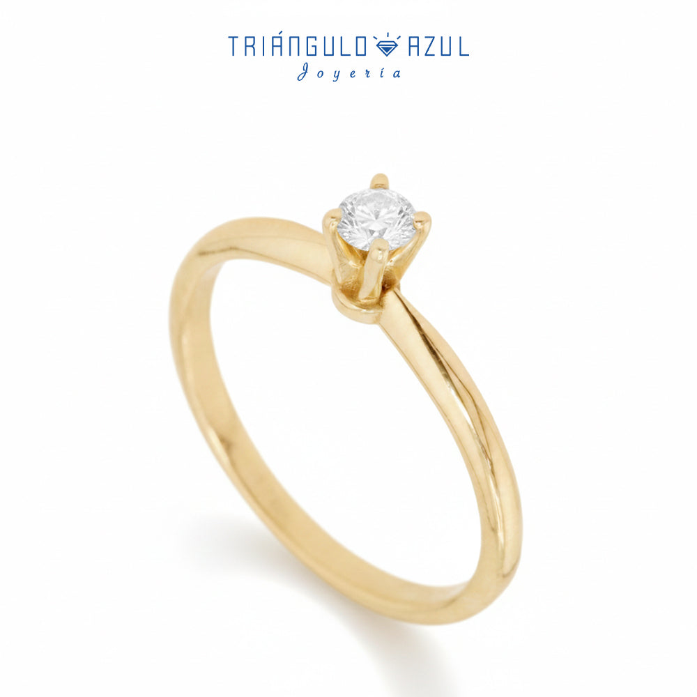 Anillo Compromiso Solitario con Diamante con 0.13 CTS Total en Oro Amarillo de 14K