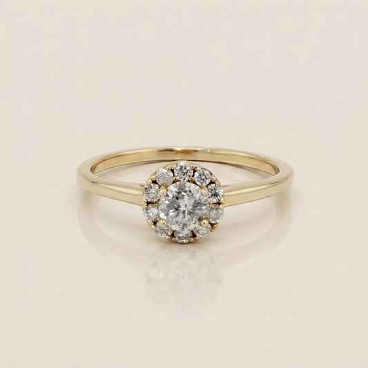 Anillo de Compromiso con Halo en Oro Amarillo de 14K