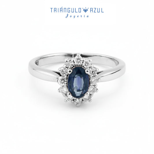 Anillo Lady D de Zafiro con 0.57 CTS Total y Diamantes con 0.25 CTS Total en Oro Blanco de 14K