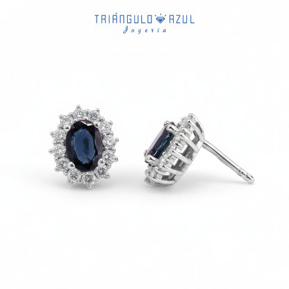 Aretes Lady D de Zafiro con 2.05 CTS Total y Diamantes con 0.83 CTS Total en oro Blanco de 14K