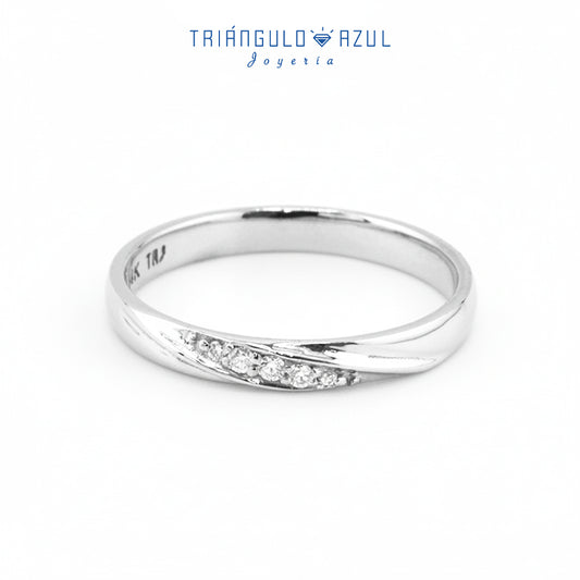 Argolla Con Diseño Media Caña de 3mm de Diamantes con 0.06 CTS Total en Oro Blanco de 14K