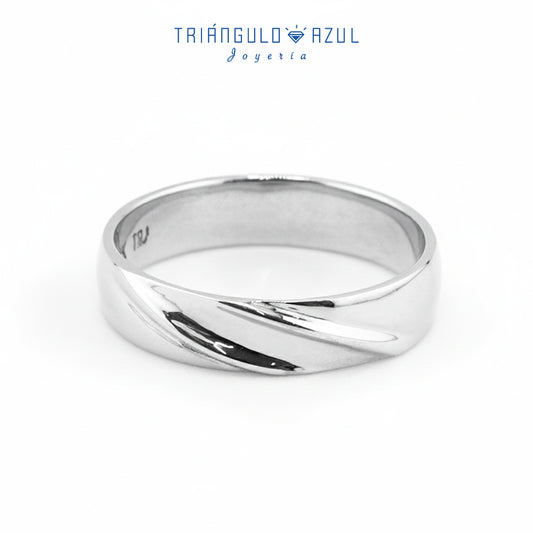 Argolla Con Diseño Media Caña 5mm en Oro Blanco de 14K