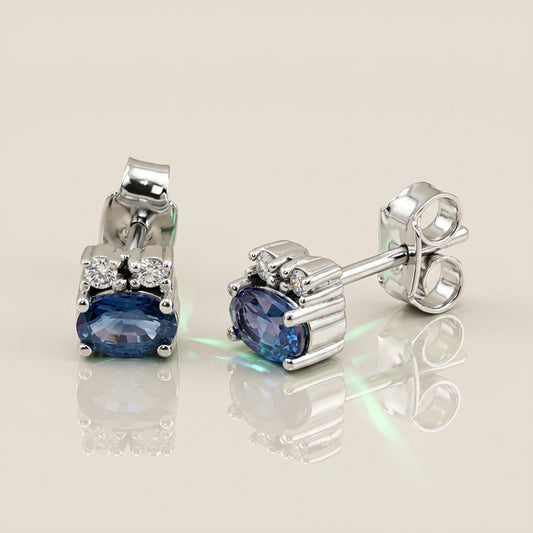 Aretes Camila de Zafiro y Diamantes en Oro Blanco de 14K