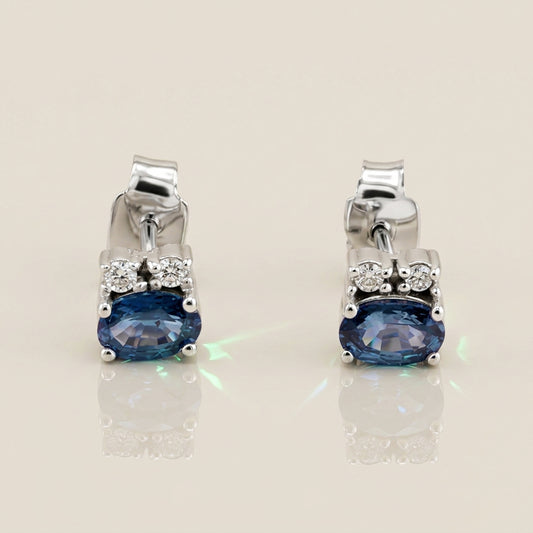Aretes Camila de Zafiro y Diamantes en Oro Blanco de 14K