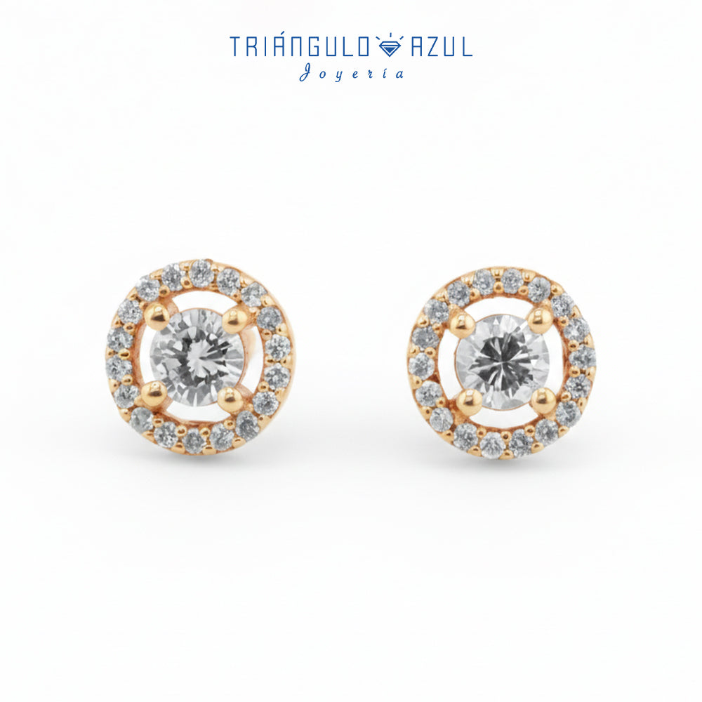 Broqueles Halo de Diamantes con 0.58 CTS Total en Oro Amarillo de 14K