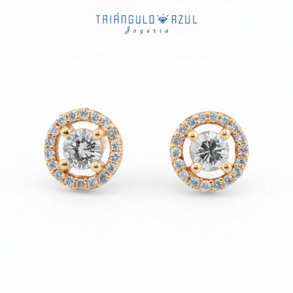 Broqueles Halo de Diamantes con 0.58 CTS Total en Oro Amarillo de 14K