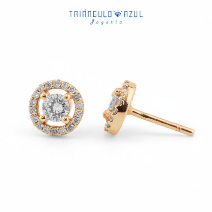 Broqueles Halo de Diamantes con 0.58 CTS Total en Oro Amarillo de 14K
