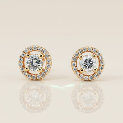 Broqueles Halo de Diamantes con 0.58 CTS Total en Oro Amarillo de 14K