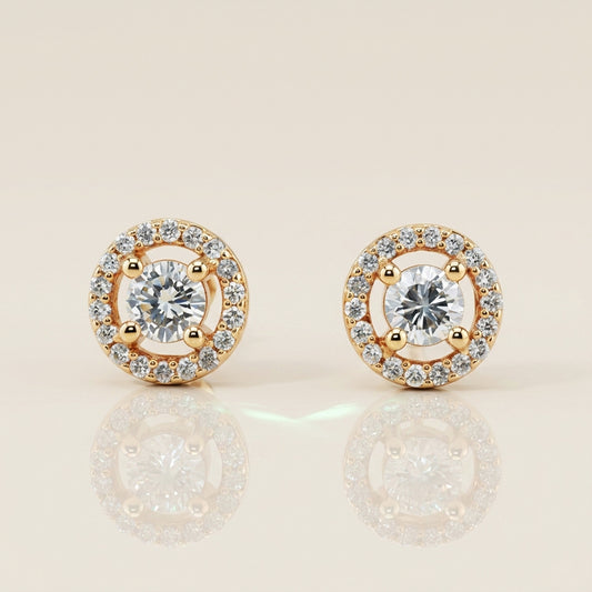 Broqueles Halo de Diamantes en Oro Amarillo de 14K