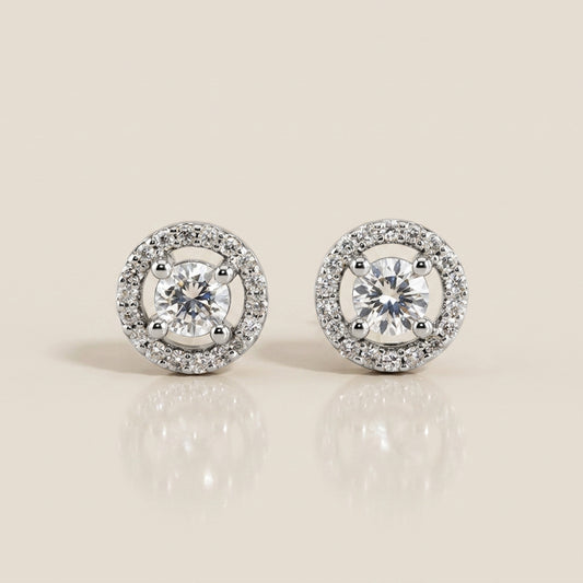 Broqueles Halo con Diamantes en Oro Blanco de 14K