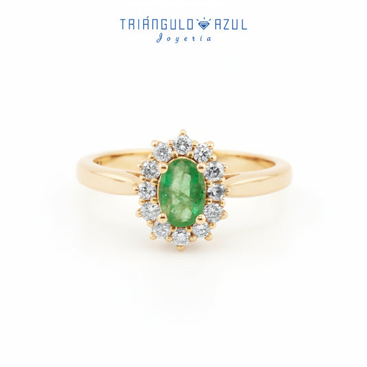 Anillo Lady D de Esmeralda con 0.42 CTS Total y Diamantes con 0.26 CTS Total en Oro Amarillo de 14K