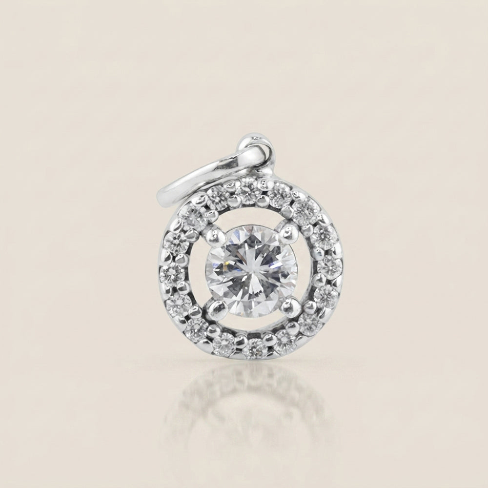 Dije Halo de Diamantes en Oro Blanco de 14K
