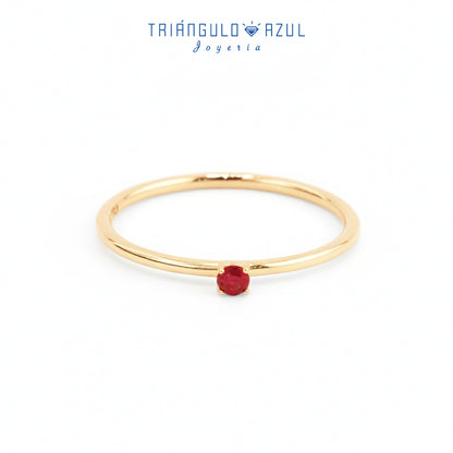 Anillo Solitario de Rubí con 0.12 CTS Total en Oro Amarillo de 14K
