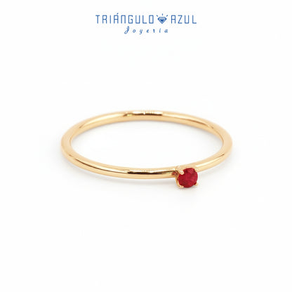 Anillo Solitario de Rubí con 0.12 CTS Total en Oro Amarillo de 14K