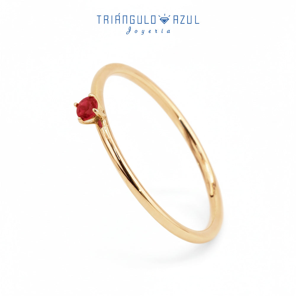 Anillo Solitario de Rubí con 0.12 CTS Total en Oro Amarillo de 14K