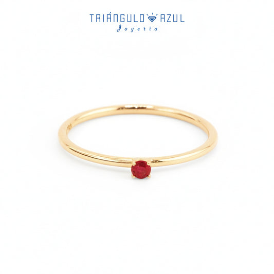 Anillo Solitario de Rubí con 0.12 CTS Total en Oro Amarillo de 14K