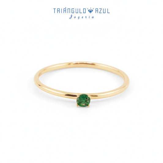 Anillo Solitario de Esmeralda con 0.10 CTS Total en Oro Amarillo de 14K