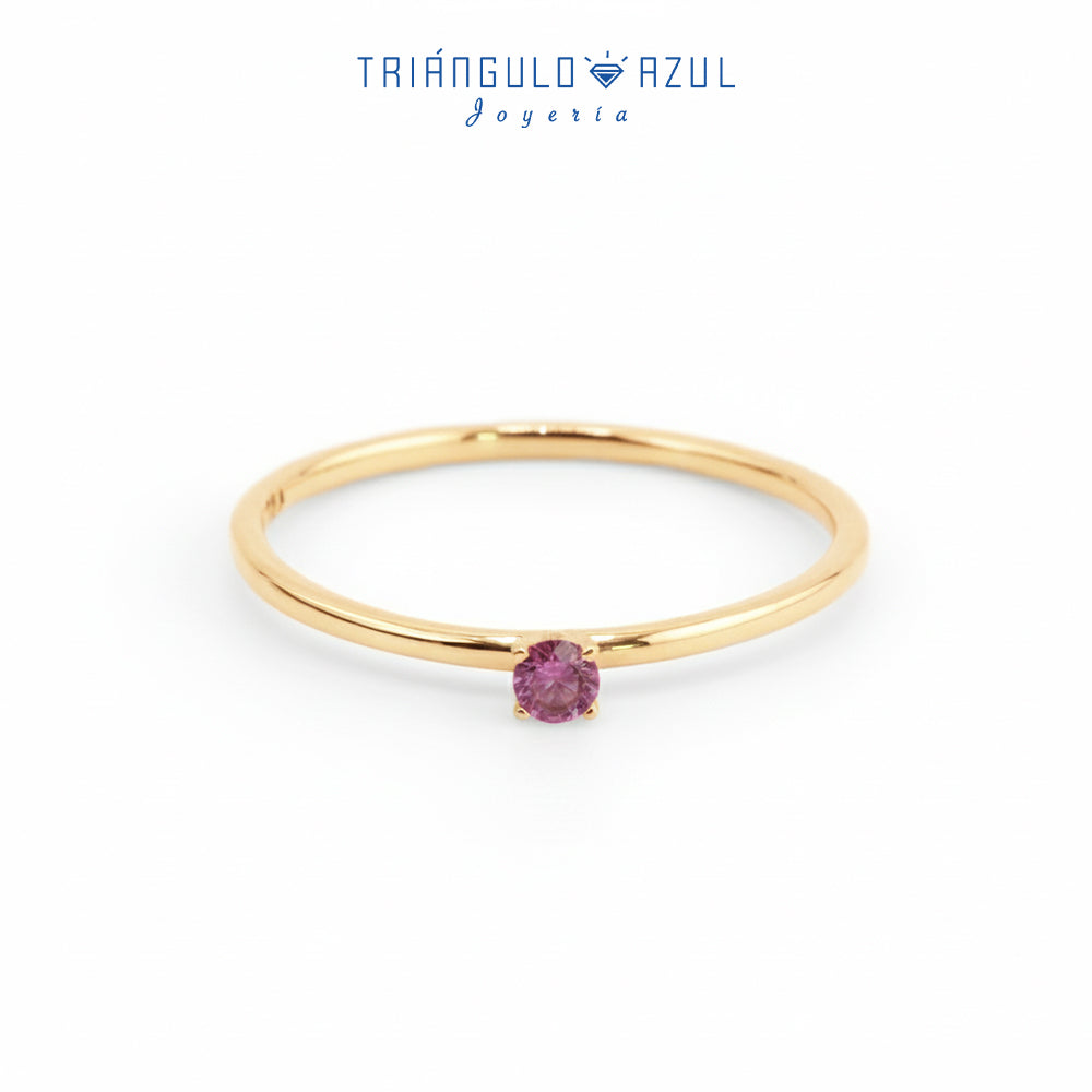 Anillo Solitario de Zafiro Rosa con 0.12 CTS Total en Oro Amarillo de 14K