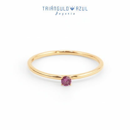 Anillo Solitario de Zafiro Rosa con 0.12 CTS Total en Oro Amarillo de 14K